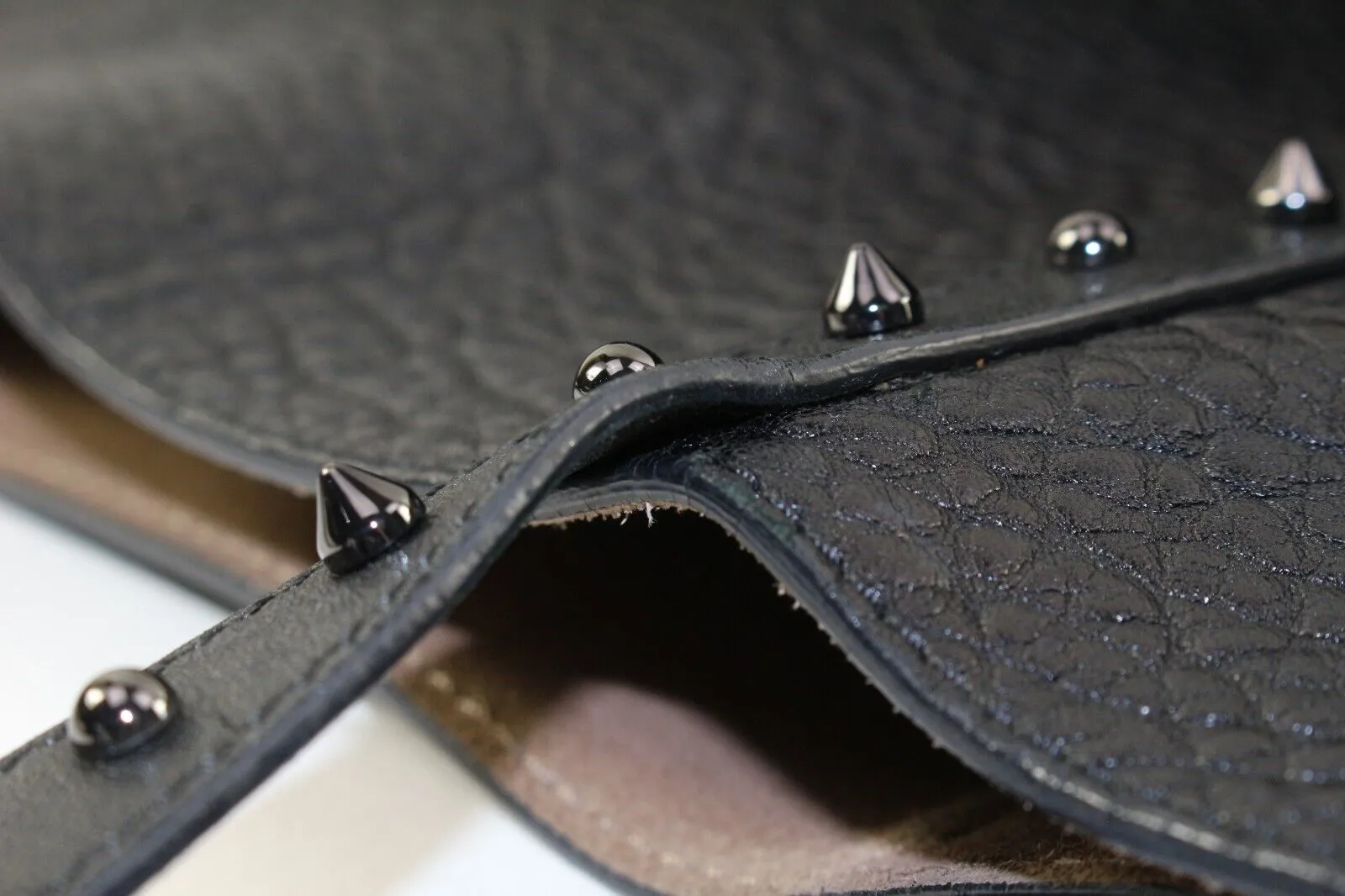 JIMMY CHOO Black Leather Studded Tote Spike Grommet Rivet 4JC1220K