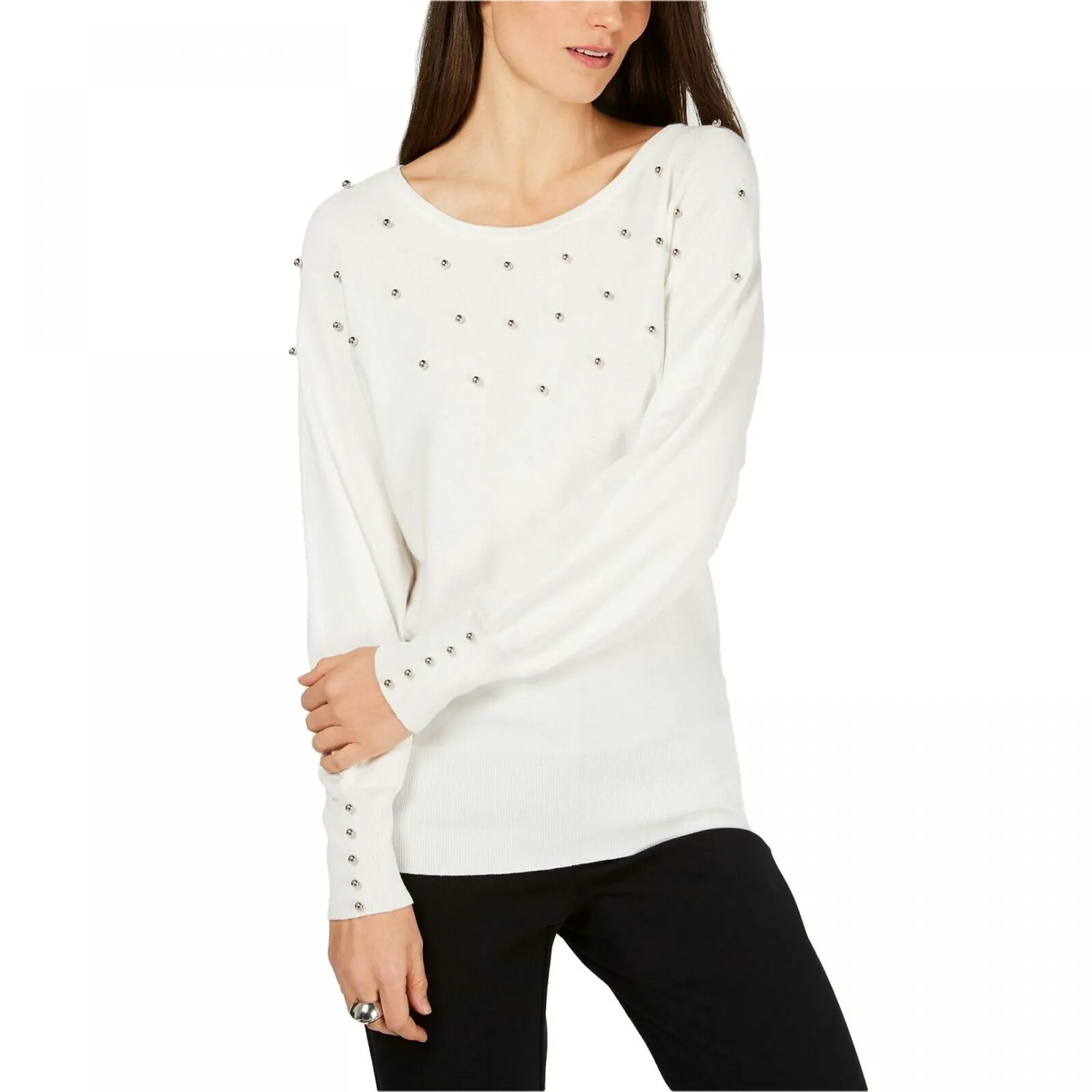 JM Collection Women's Petite Studded Sweater.