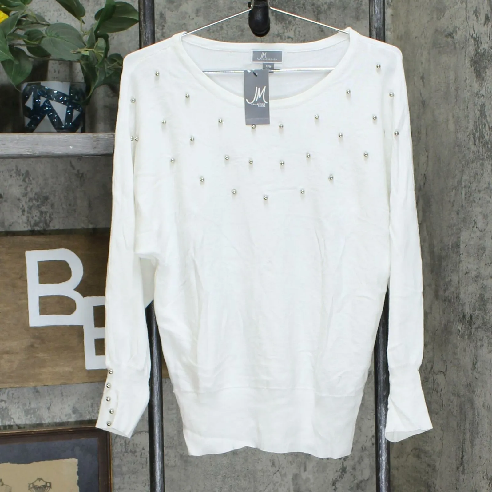 JM Collection Women's Petite Studded Sweater.