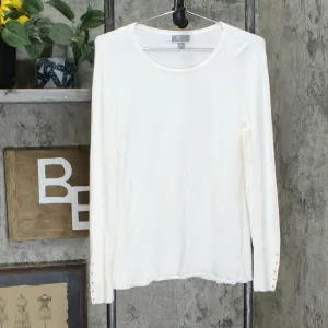 JM Collection Women's Studded Cuff Sweater Eggshell Small