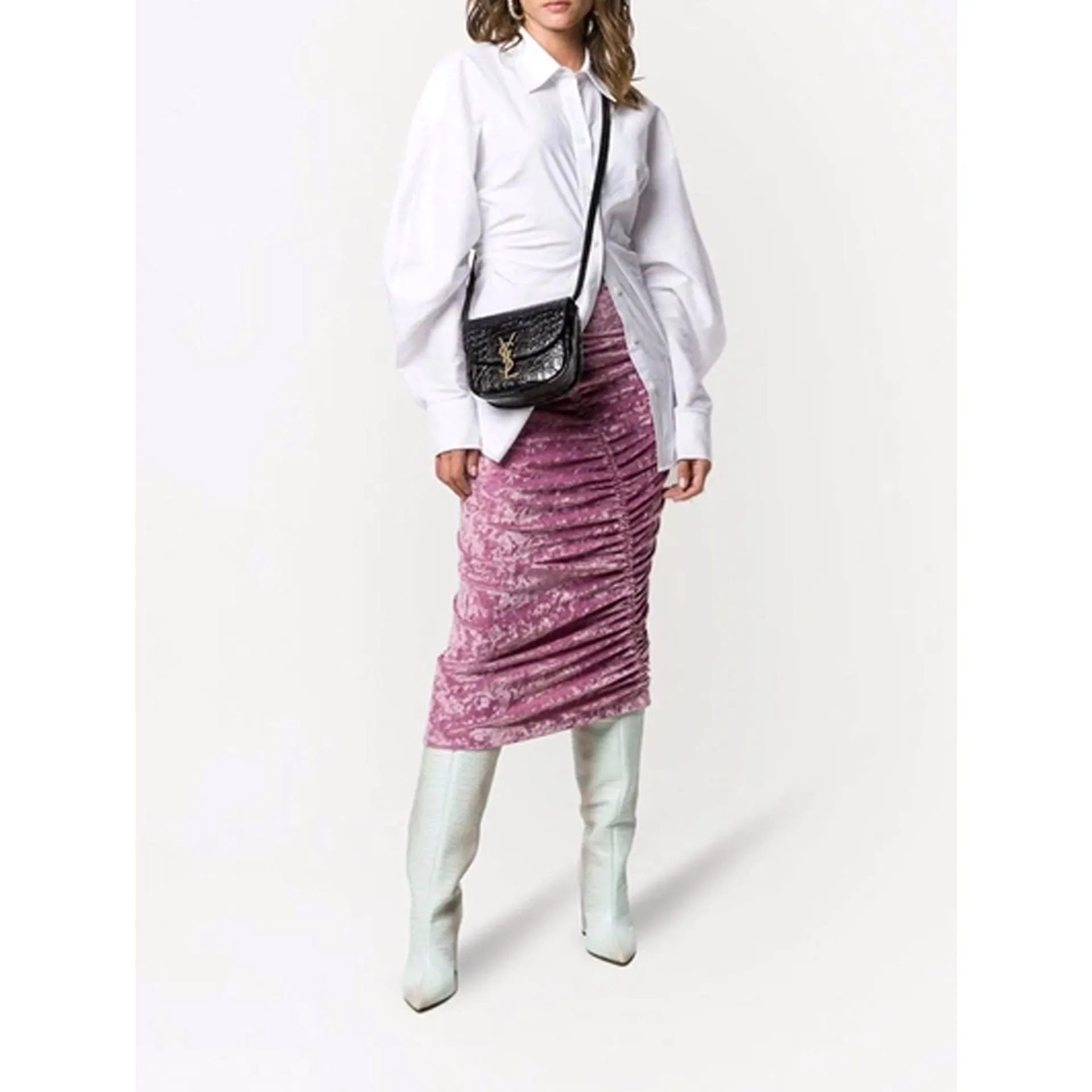 Kaia Small Satchel in Shiny Crocodile Embossed