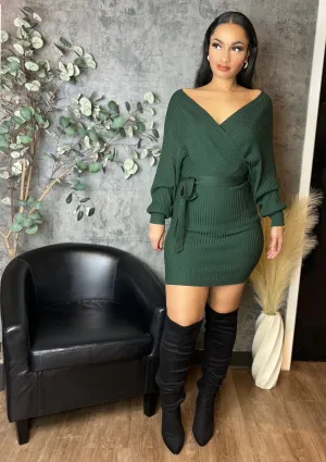 Knit Sweater Mini Dress (Hunter Green)