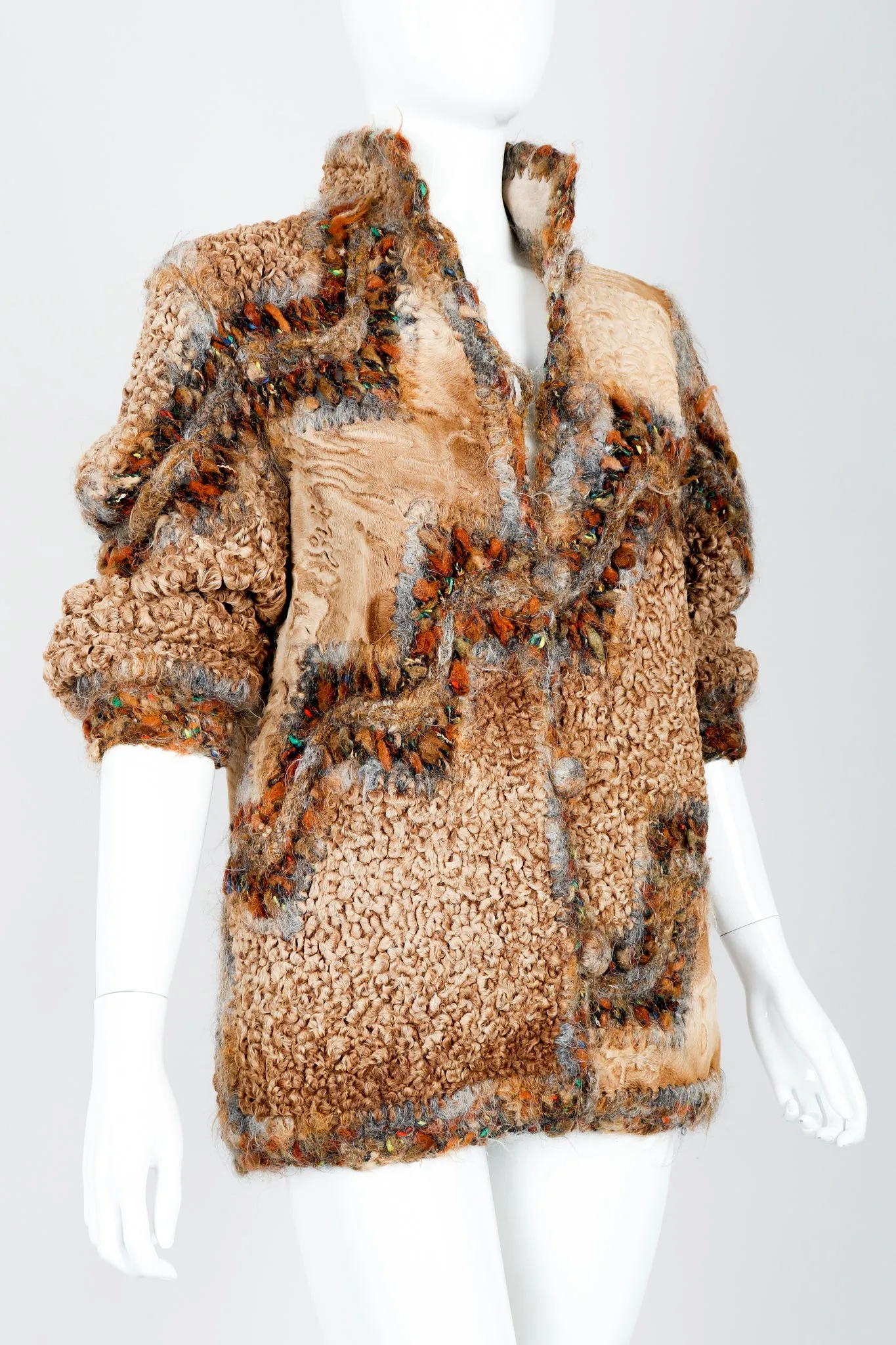 Lamb Fur Patchwork Jacket & Hat Set