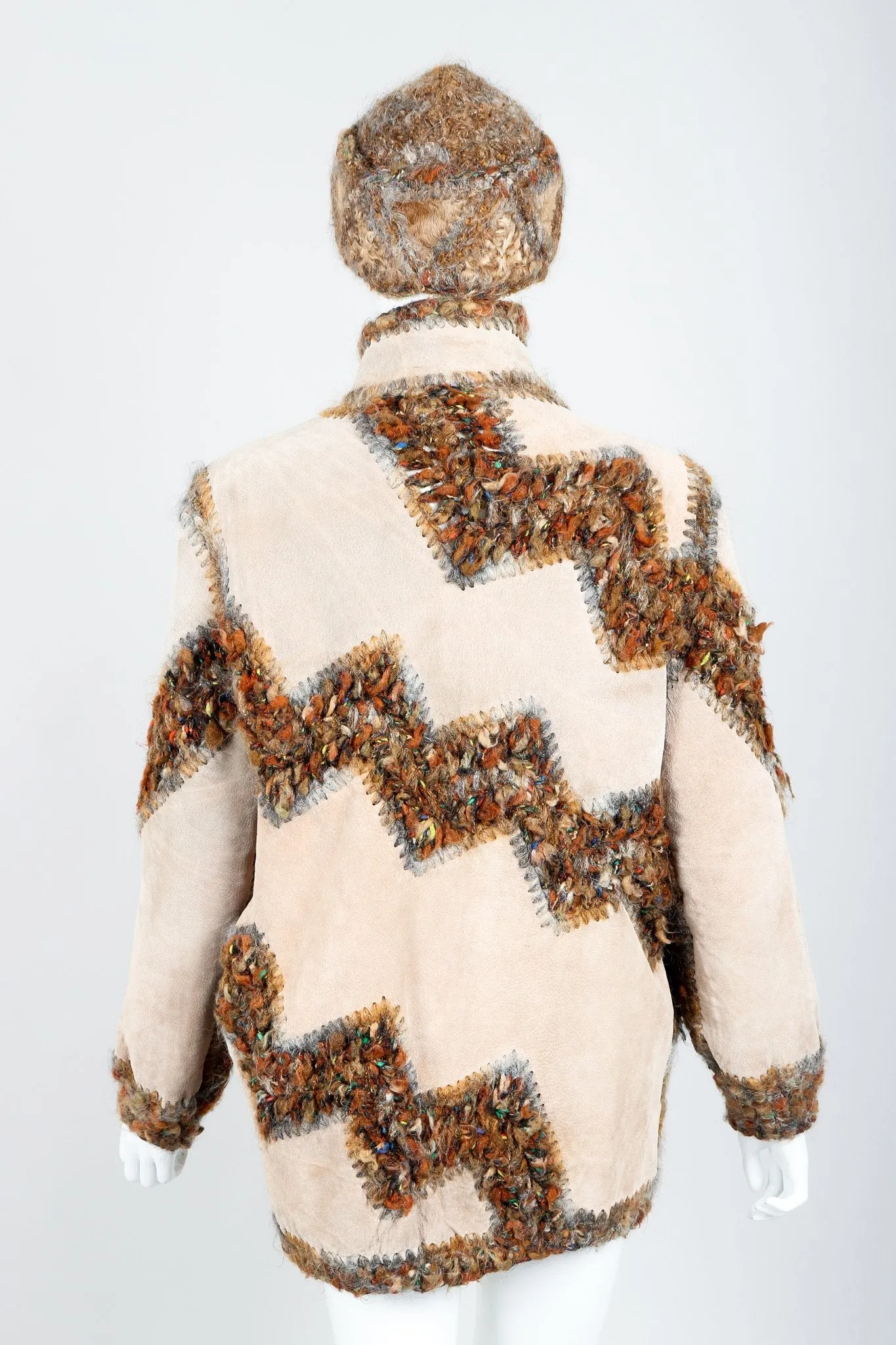 Lamb Fur Patchwork Jacket & Hat Set