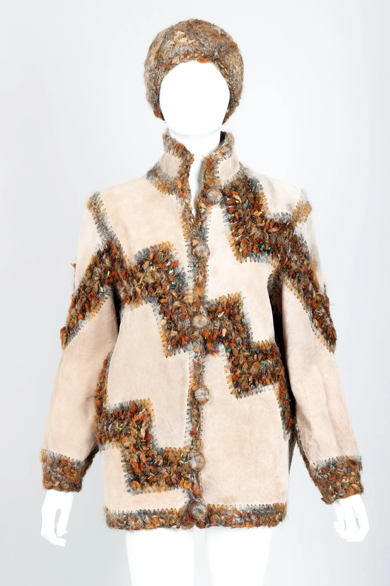 Lamb Fur Patchwork Jacket & Hat Set