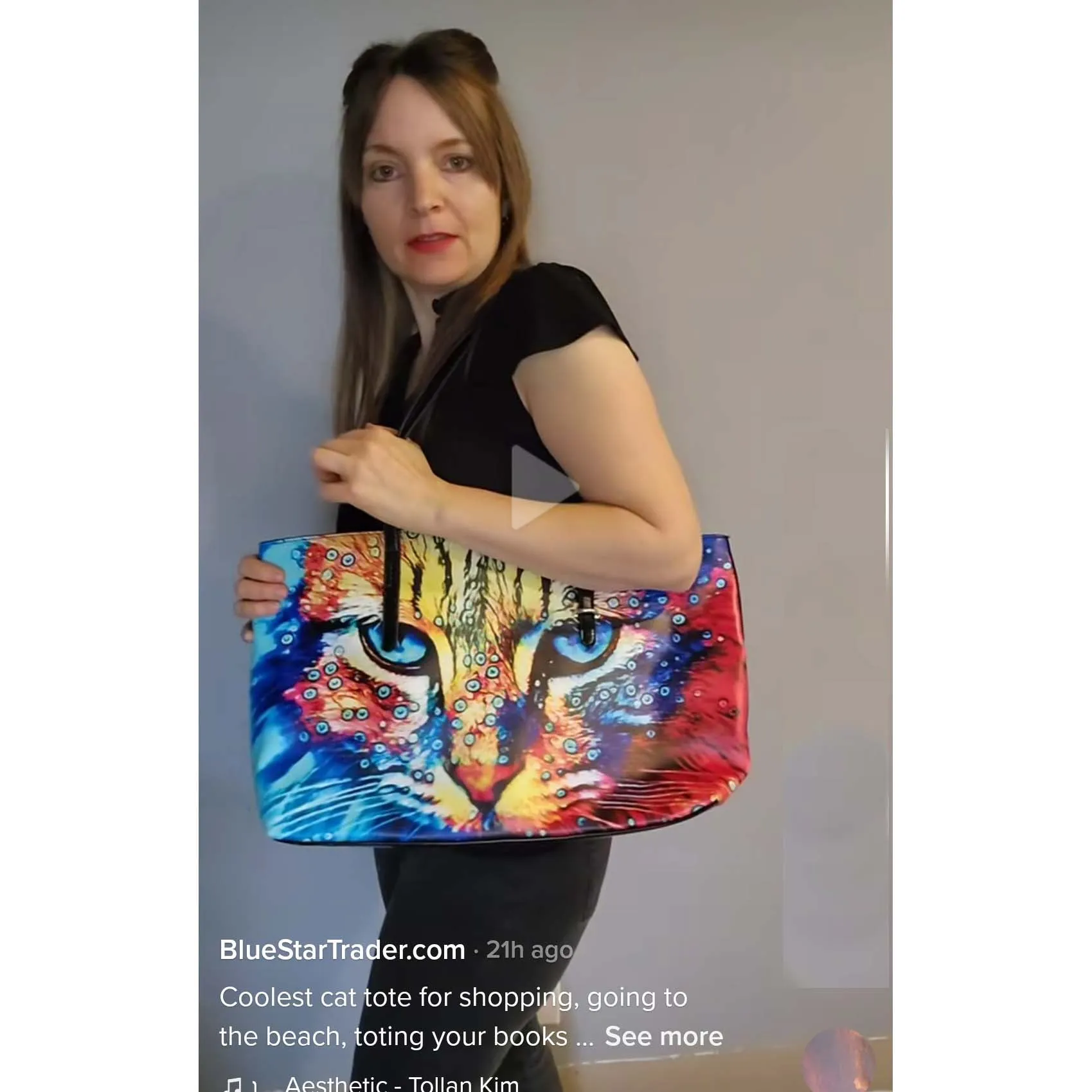 Large Cat Tote Bag, Artistic Rainbow Bubbles Maine Coon
