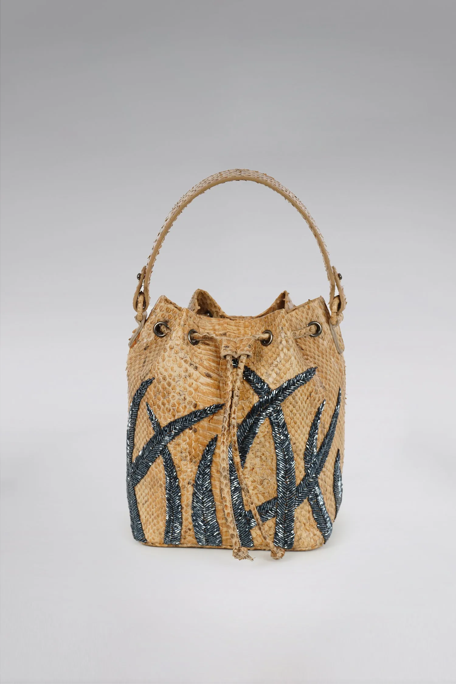 Large Flame Snakeskin Bucket Bag