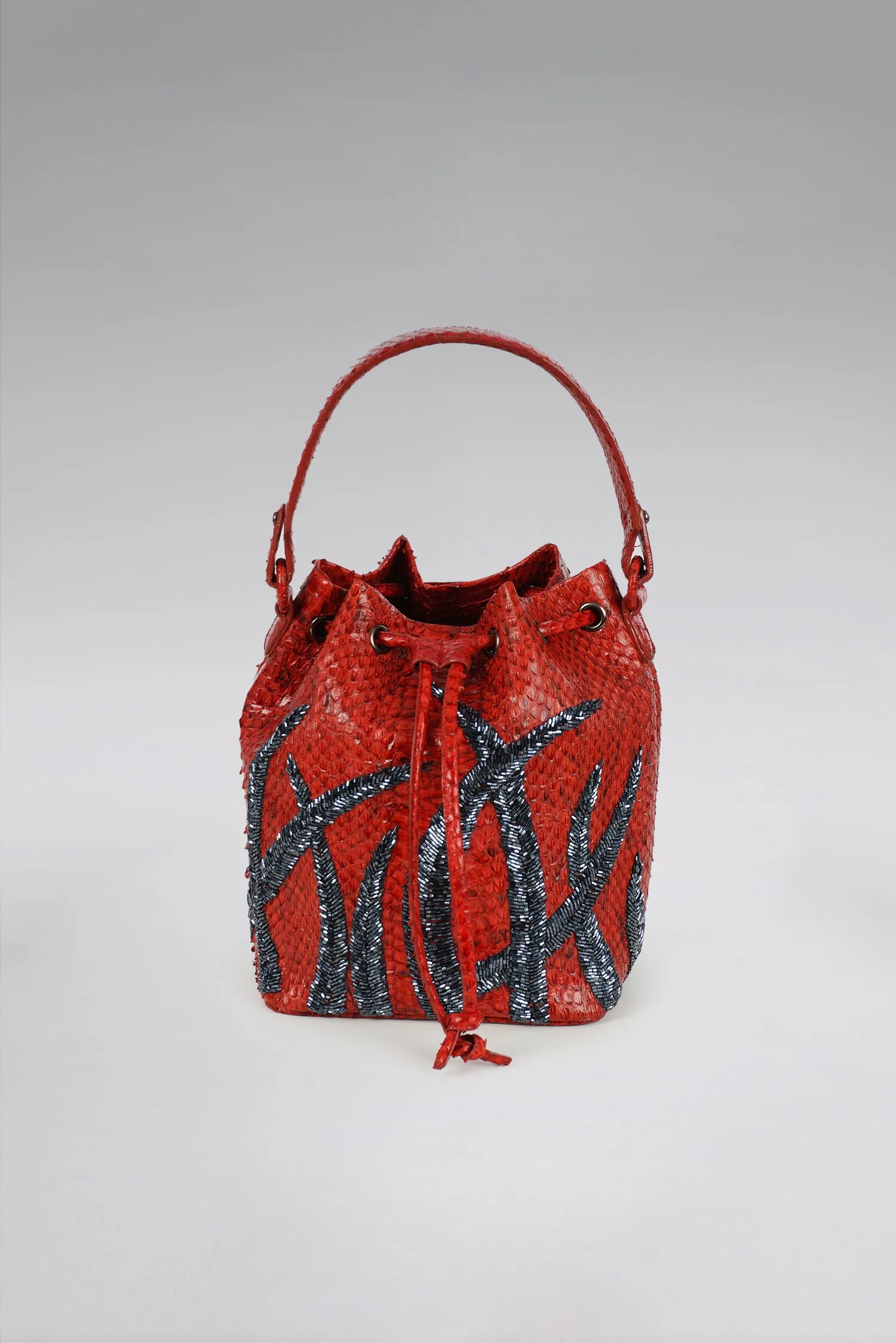 Large Flame Snakeskin Bucket Bag