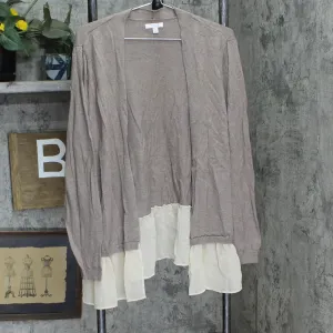 LC Lauren Conrad Womens Woven Trim Tie Side Open Front Cardigan Brown XL