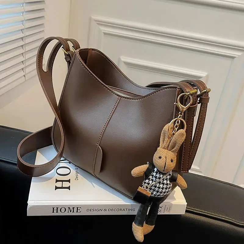 Leather Adjustable Strap Bucket Bag