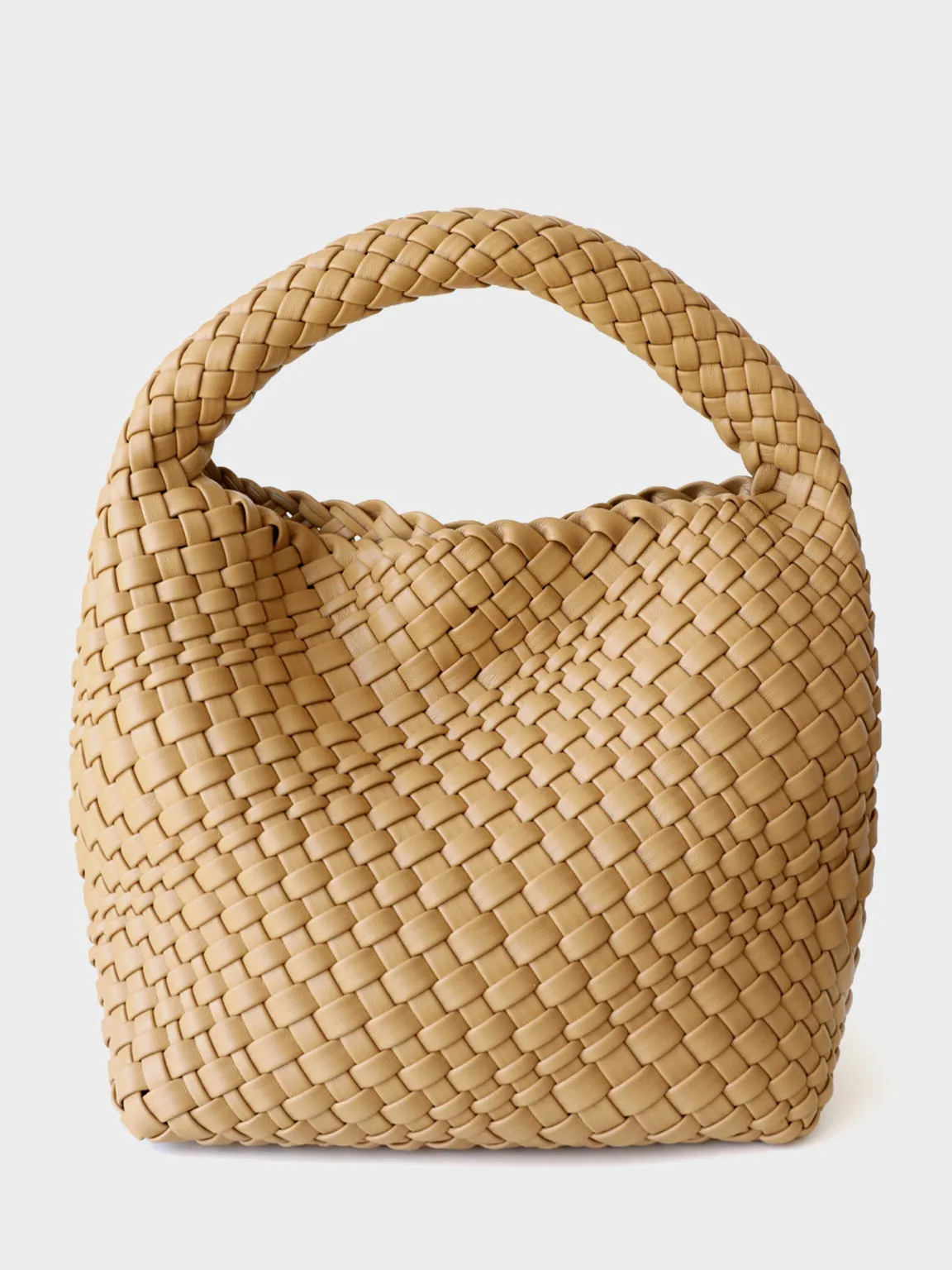 Leather Handmade Woven Top Handle Bucket Tote Bag Braided Open-top Basket Shoulder Bag