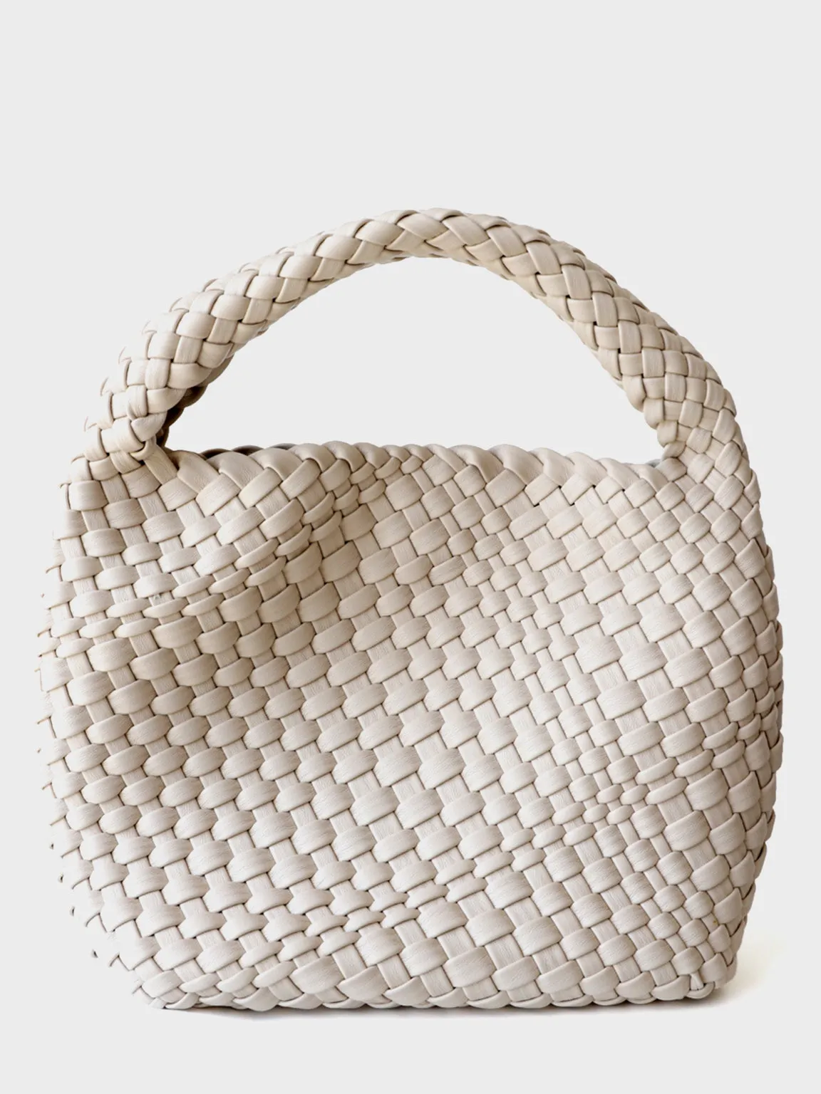 Leather Handmade Woven Top Handle Bucket Tote Bag Braided Open-top Basket Shoulder Bag