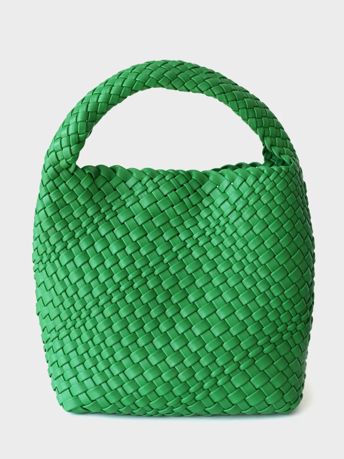Leather Handmade Woven Top Handle Bucket Tote Bag Braided Open-top Basket Shoulder Bag