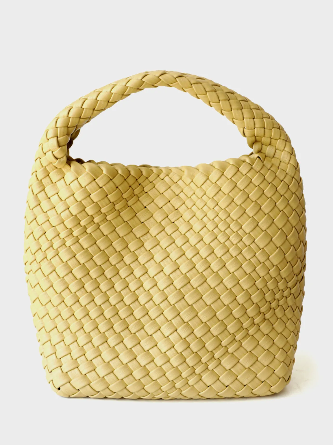 Leather Handmade Woven Top Handle Bucket Tote Bag Braided Open-top Basket Shoulder Bag