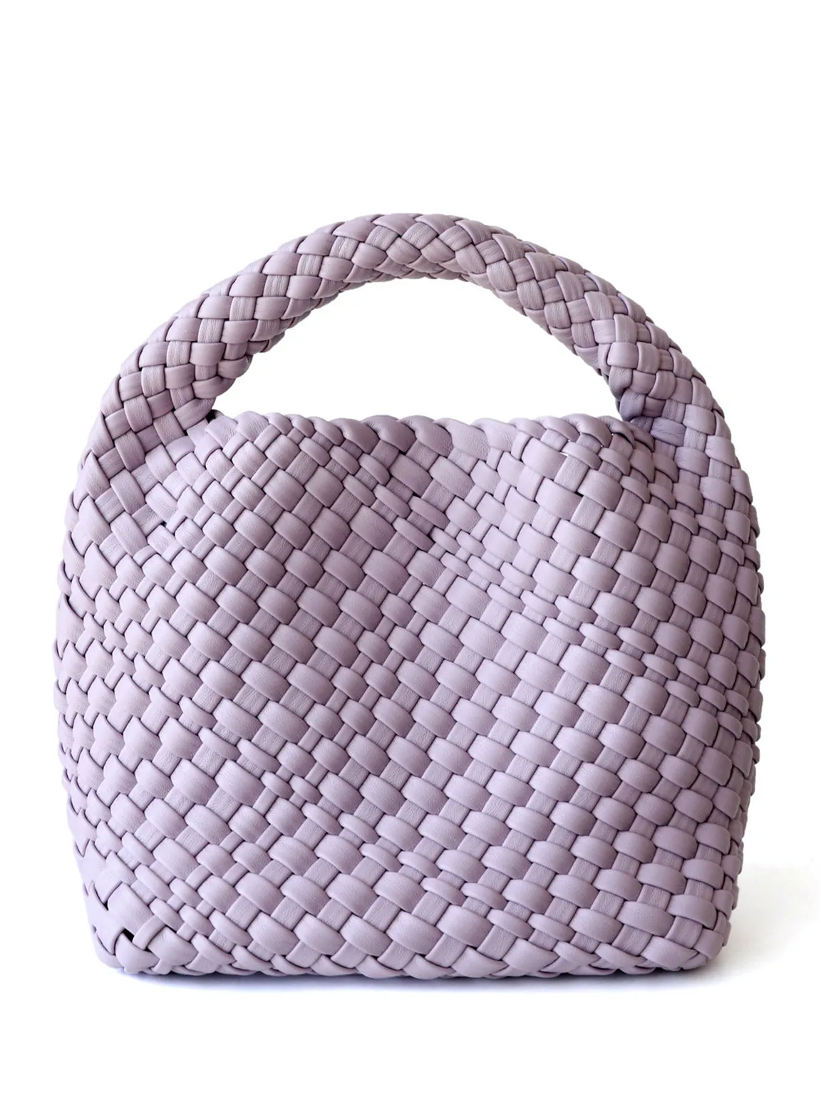 Leather Handmade Woven Top Handle Bucket Tote Bag Braided Open-top Basket Shoulder Bag