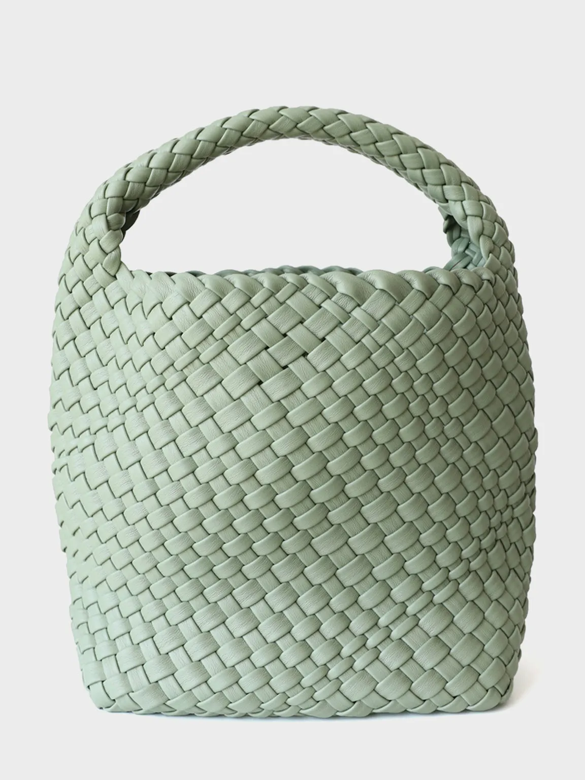 Leather Handmade Woven Top Handle Bucket Tote Bag Braided Open-top Basket Shoulder Bag