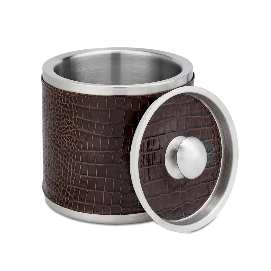 Leather Ice Bucket with Tongs