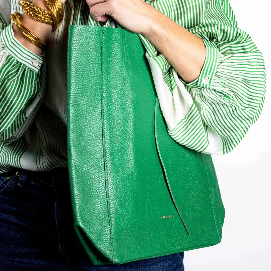 Leather Tote Large Vert