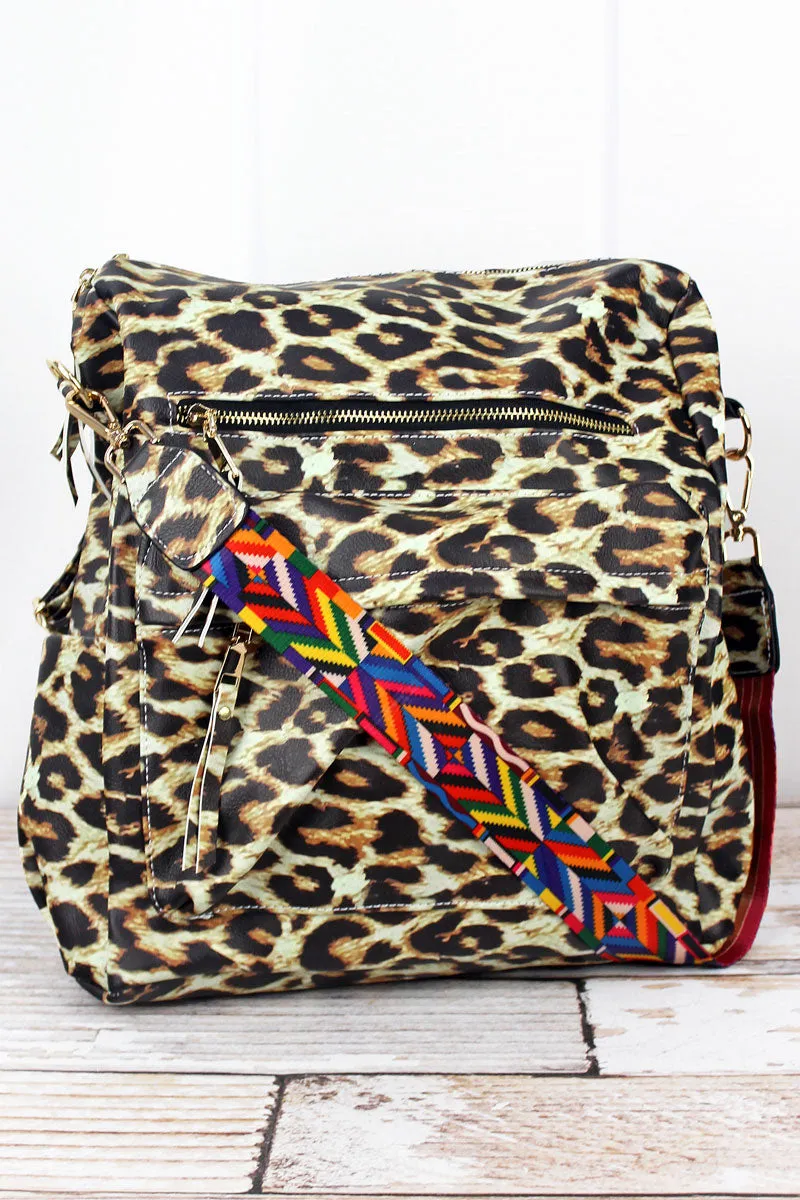 Leopard Faux Leather Backpack Tote