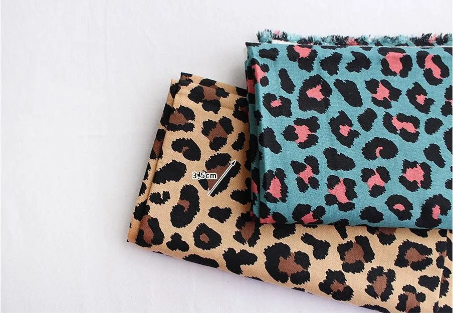 Leopard Print Cotton Fabric - Beige, Mint or Gray - By the Yard 105562 / 16680
