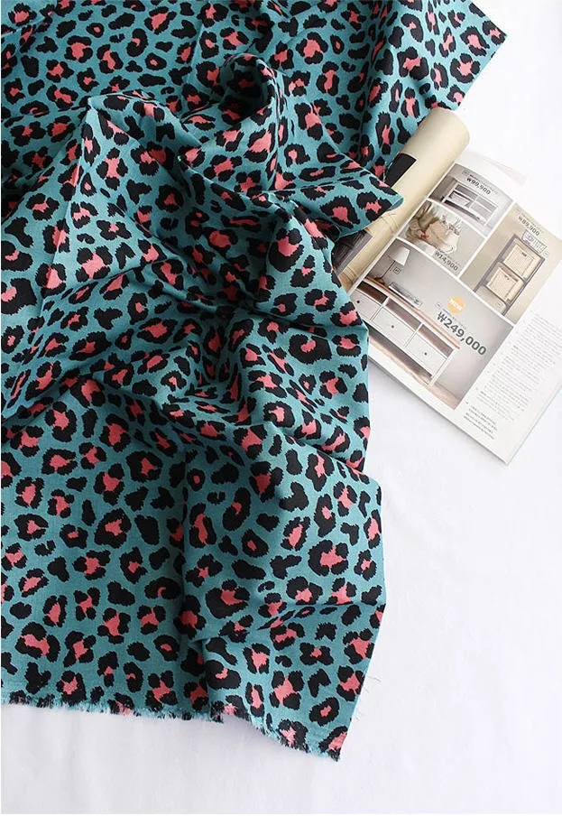 Leopard Print Cotton Fabric - Beige, Mint or Gray - By the Yard 105562 / 16680