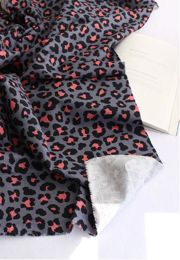 Leopard Print Cotton Fabric - Beige, Mint or Gray - By the Yard 105562 / 16680
