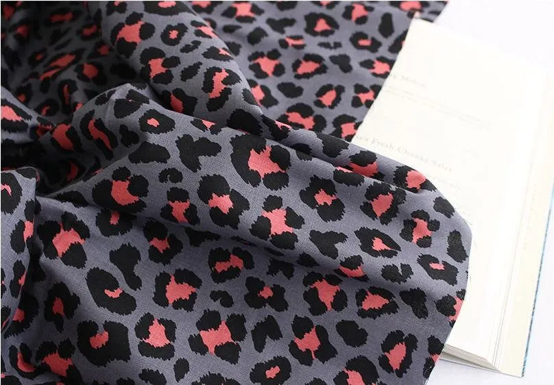 Leopard Print Cotton Fabric - Beige, Mint or Gray - By the Yard 105562 / 16680