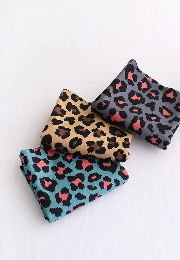 Leopard Print Cotton Fabric - Beige, Mint or Gray - By the Yard 105562 / 16680