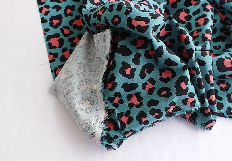 Leopard Print Cotton Fabric - Beige, Mint or Gray - By the Yard 105562 / 16680