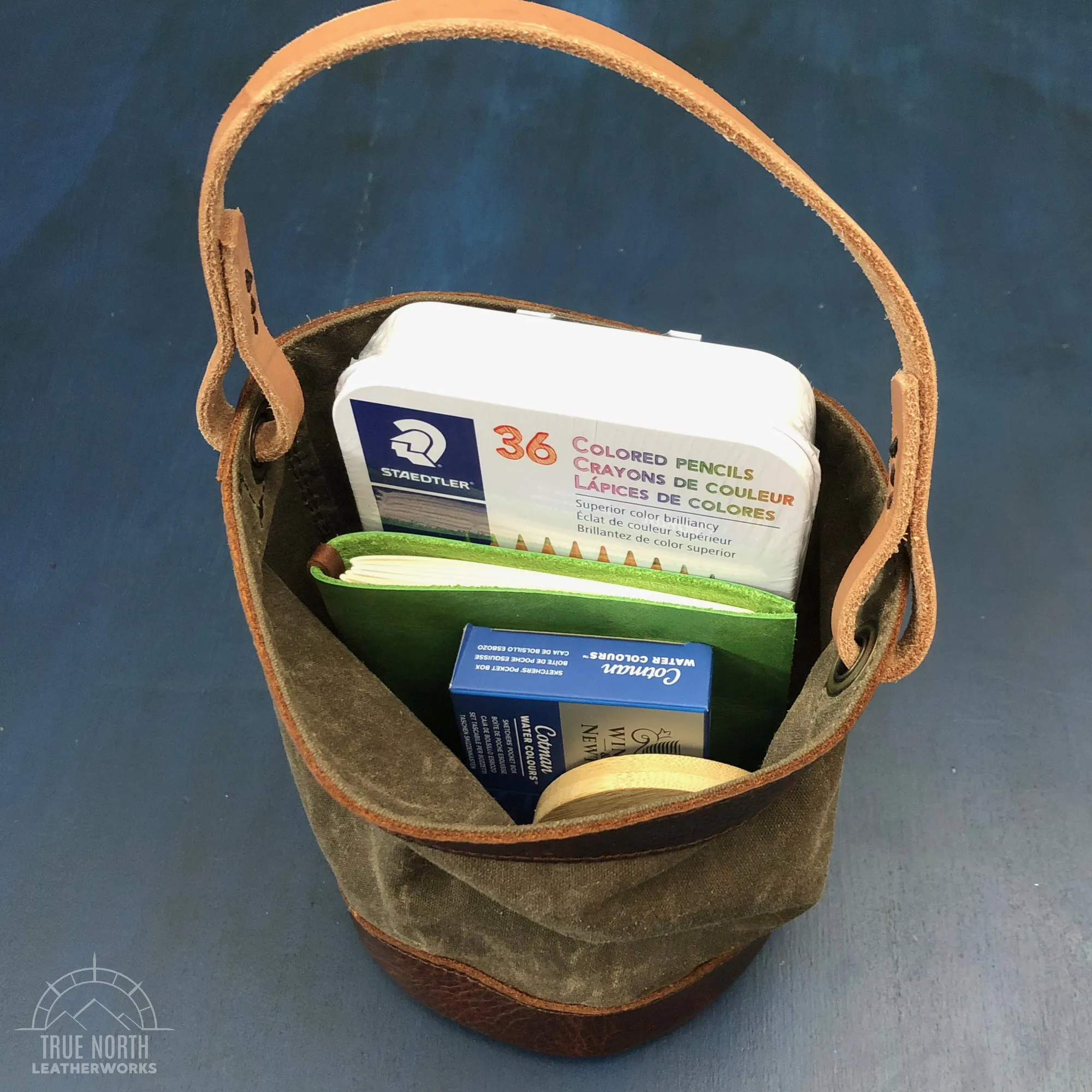Light Green Waxed Canvas and Leather Bucket (12 ounce)