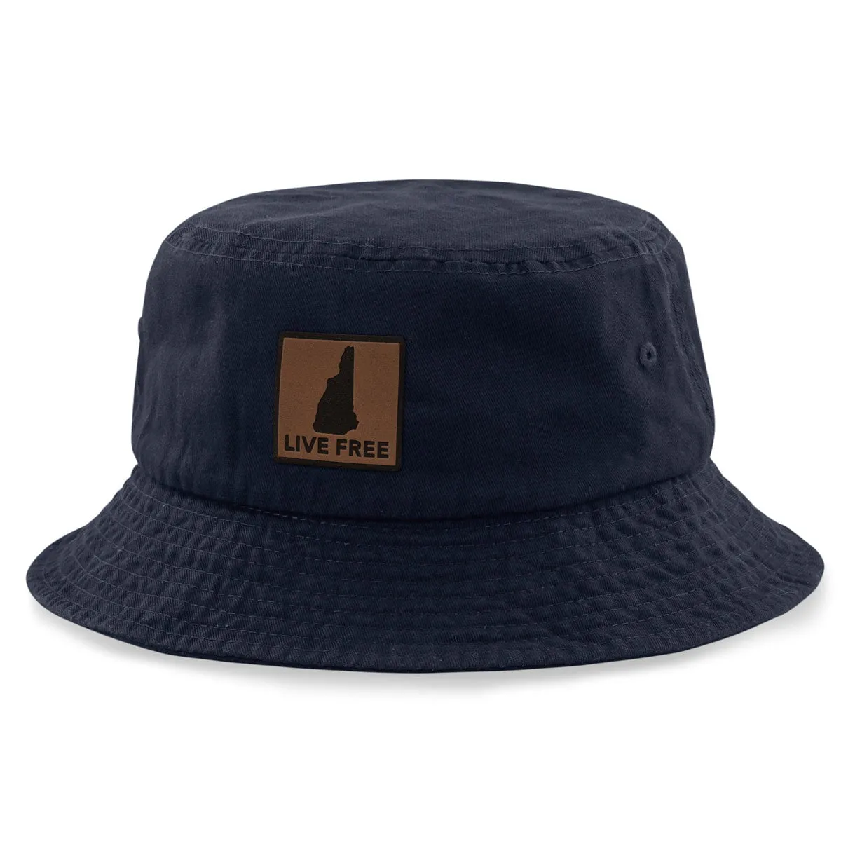 Live Free New Hampshire Leather Patch Bucket Hat