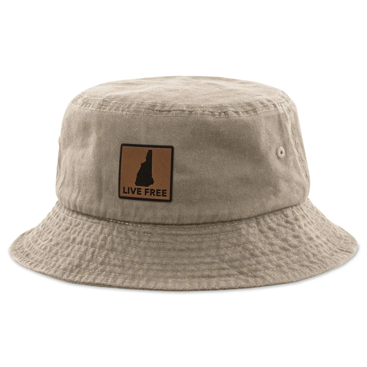 Live Free New Hampshire Leather Patch Bucket Hat