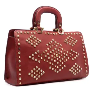 LOEM bling burgundy red Shoulder bag handbag Tote Rhinestone boxer Stud designer