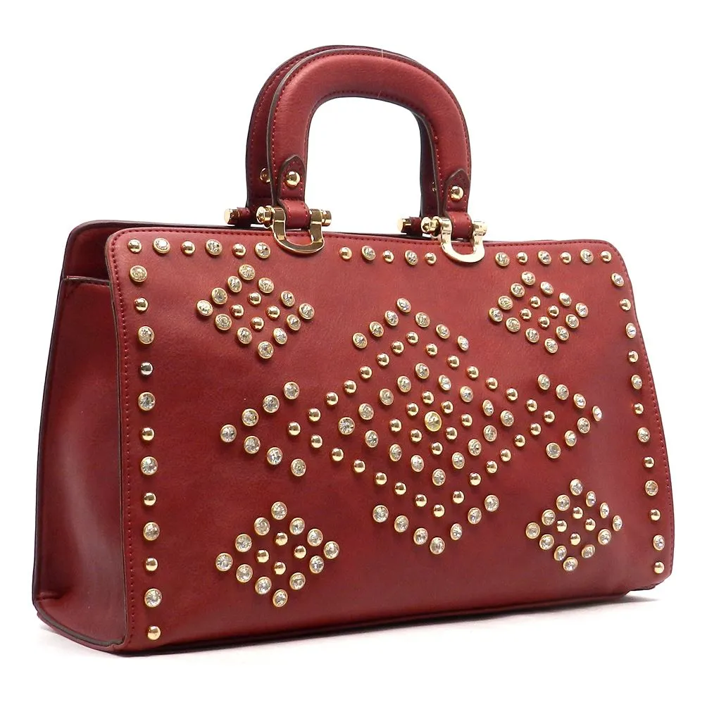 LOEM bling burgundy red Shoulder bag handbag Tote Rhinestone boxer Stud designer