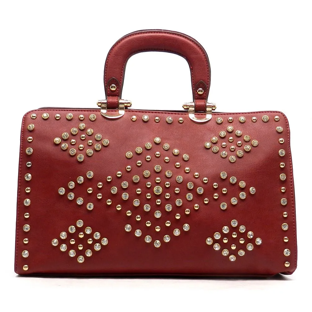 LOEM bling burgundy red Shoulder bag handbag Tote Rhinestone boxer Stud designer