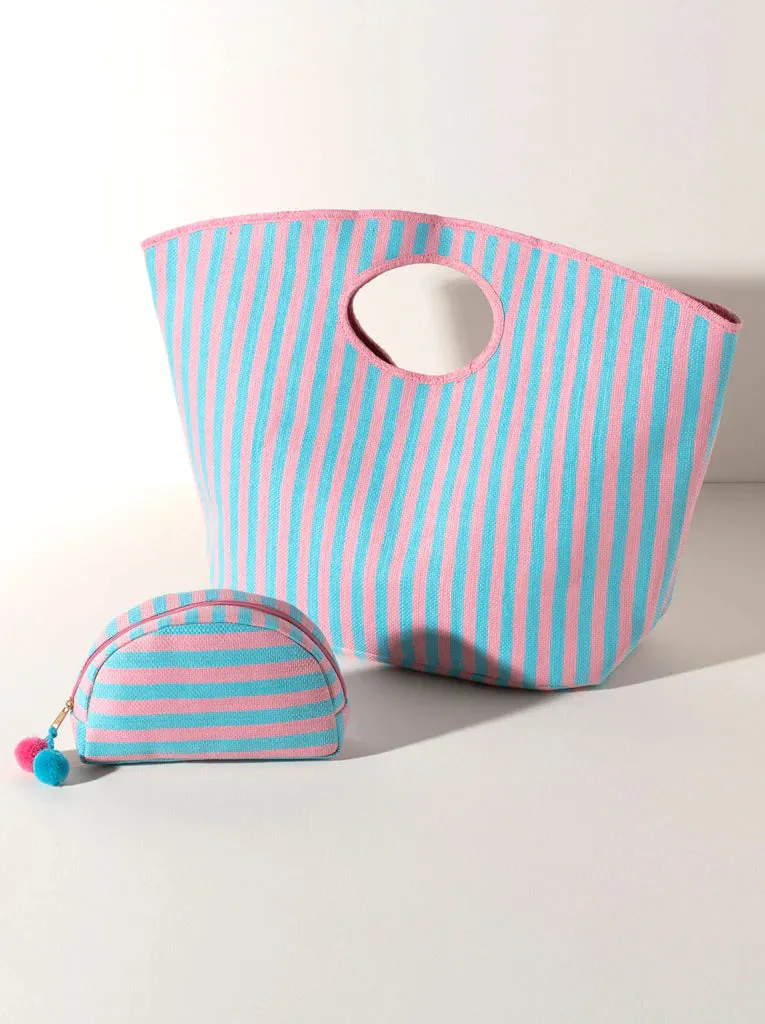Lolita Aqua and Pink Stripe Tote