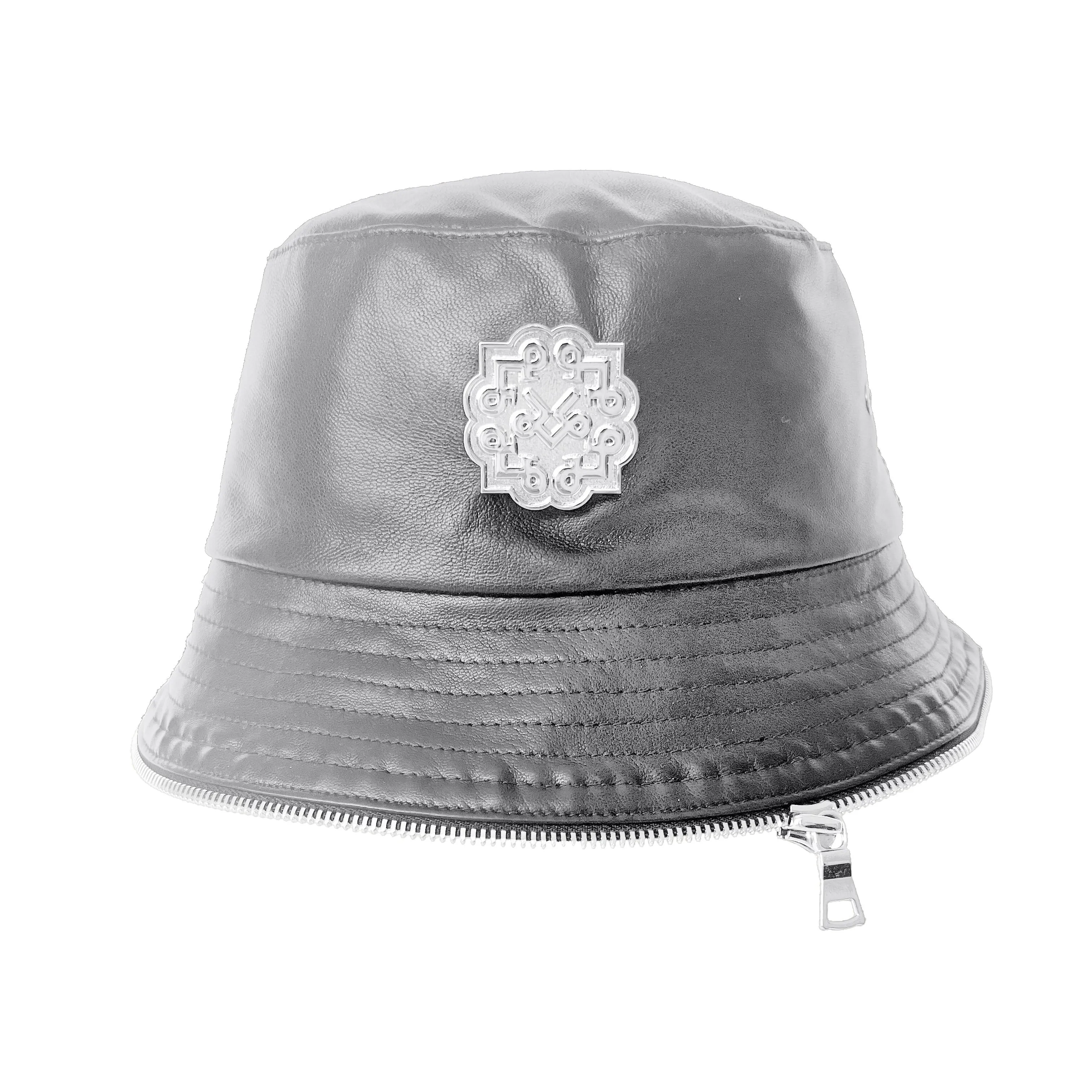 Lotta Pieces | Creative Leather Bucket Hat With Zipper Trim