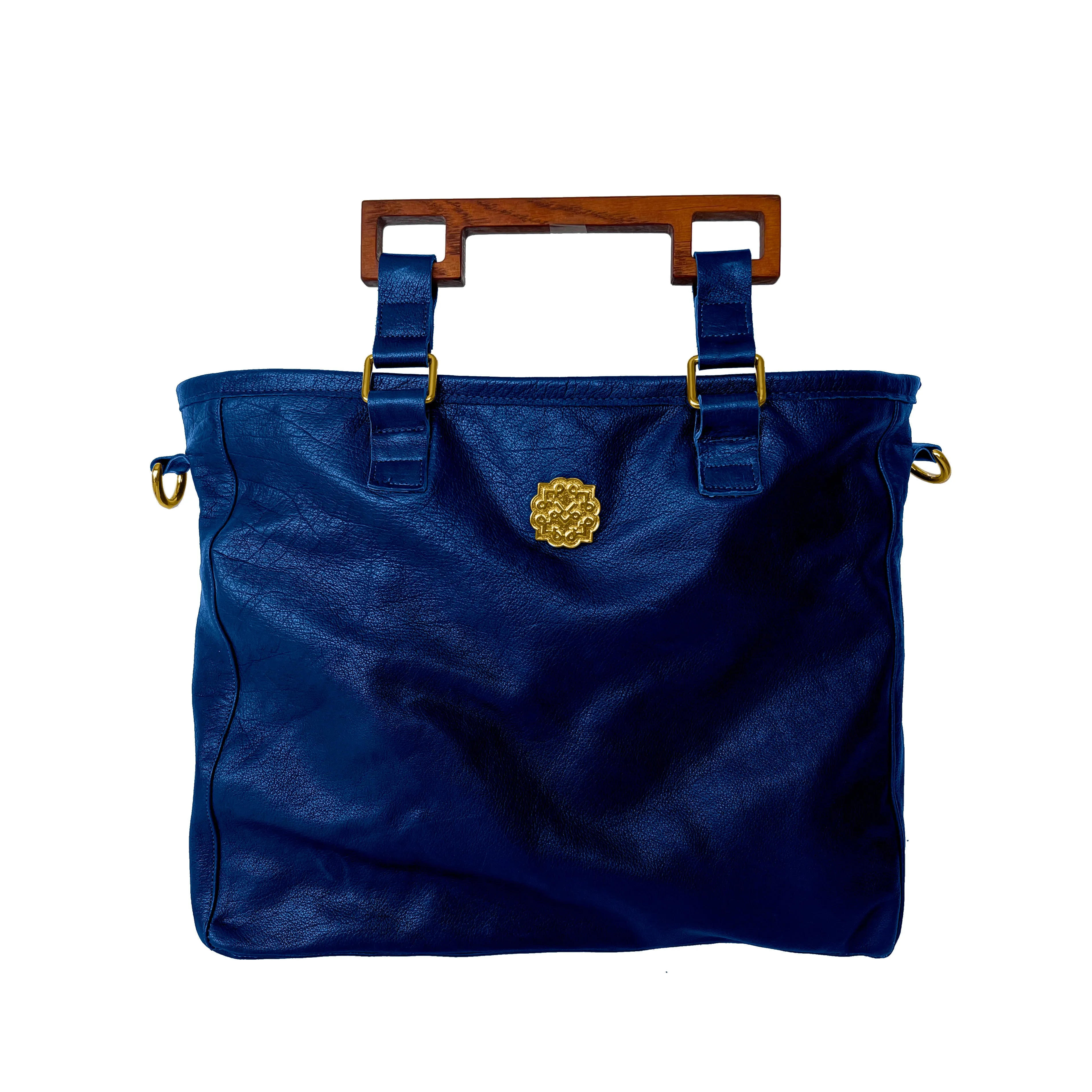 Lotta Pieces | Most Versatile Leather And Suede Tote Bag With Wooden Handles