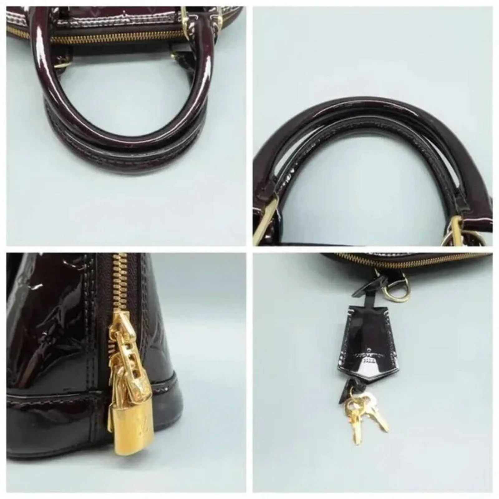 Louis Vuitton Alma BB Burgundy Monogram Patent Leather Satchel