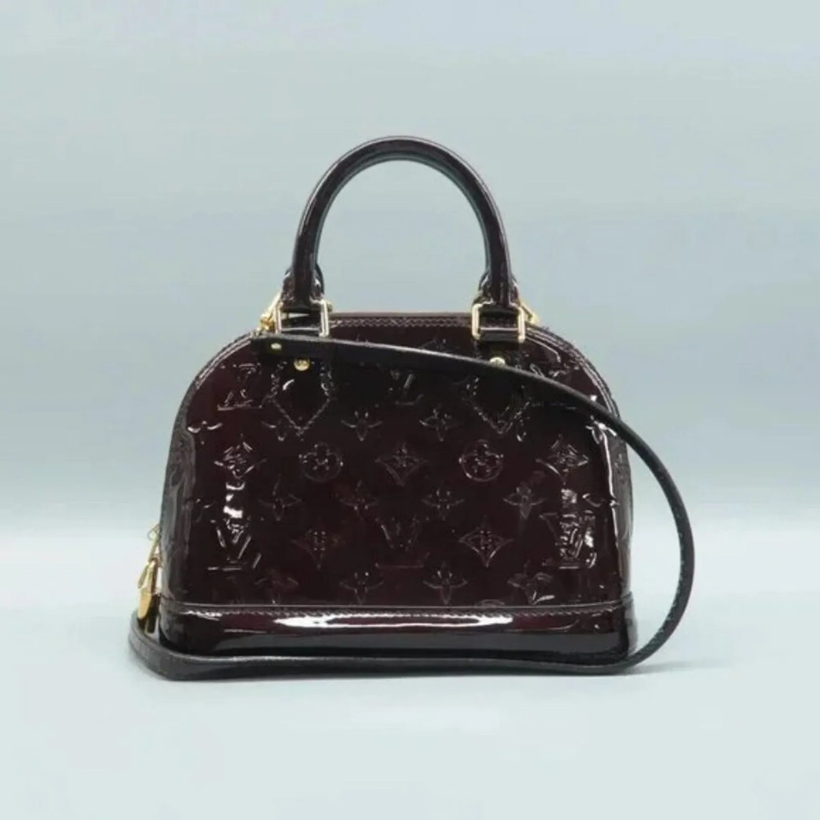 Louis Vuitton Alma BB Burgundy Monogram Patent Leather Satchel