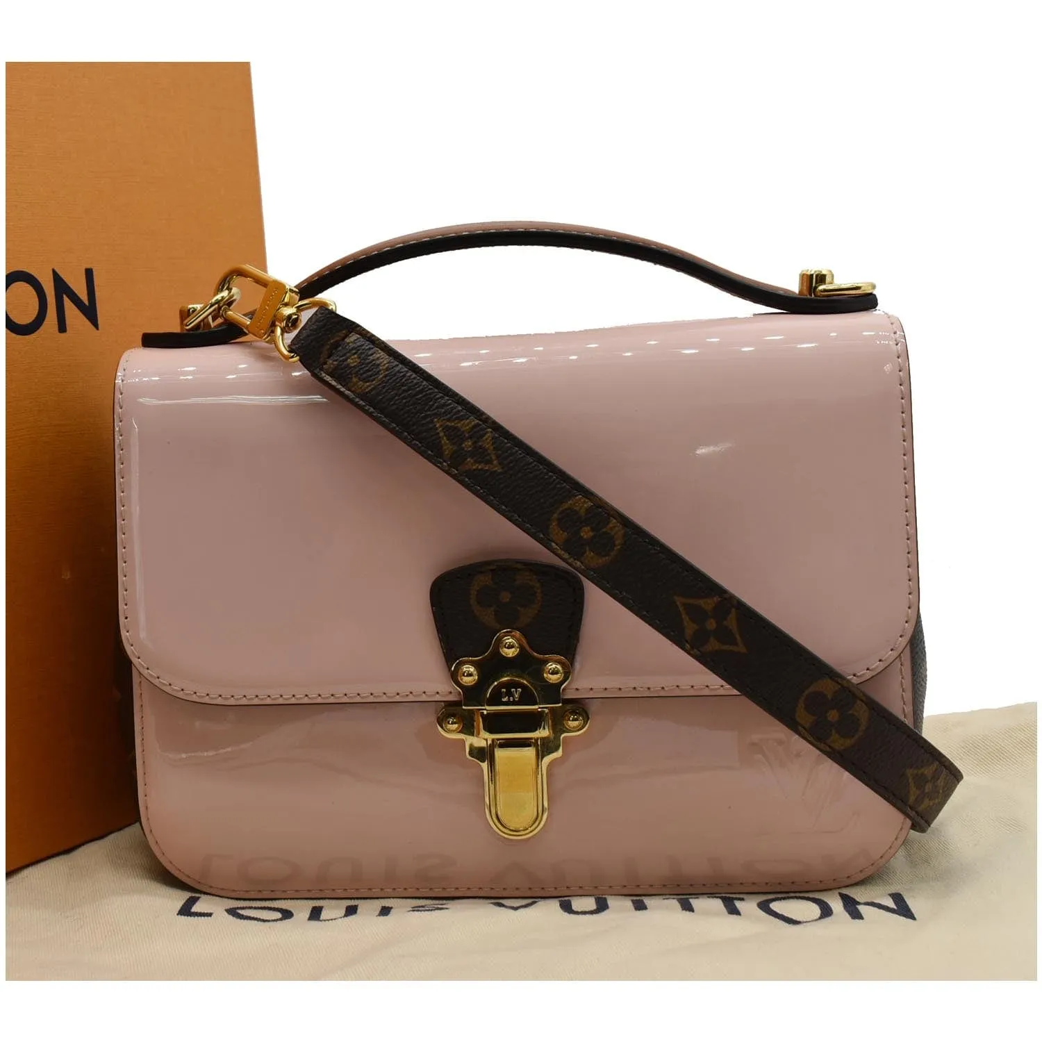 LOUIS VUITTON Cherrywood BB Patent Leather Shoulder Bag Rose Ballerine