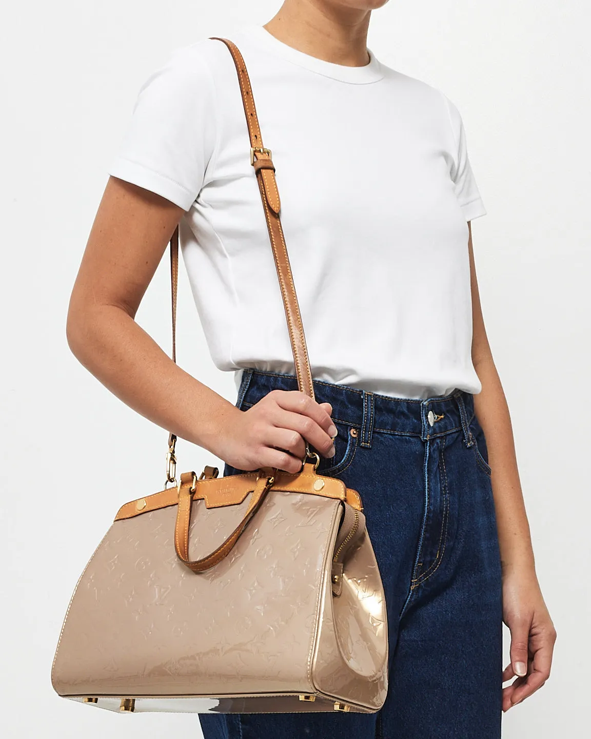 Louis Vuitton Dark Beige Metallic Monogram Vernis Brea MM Bag