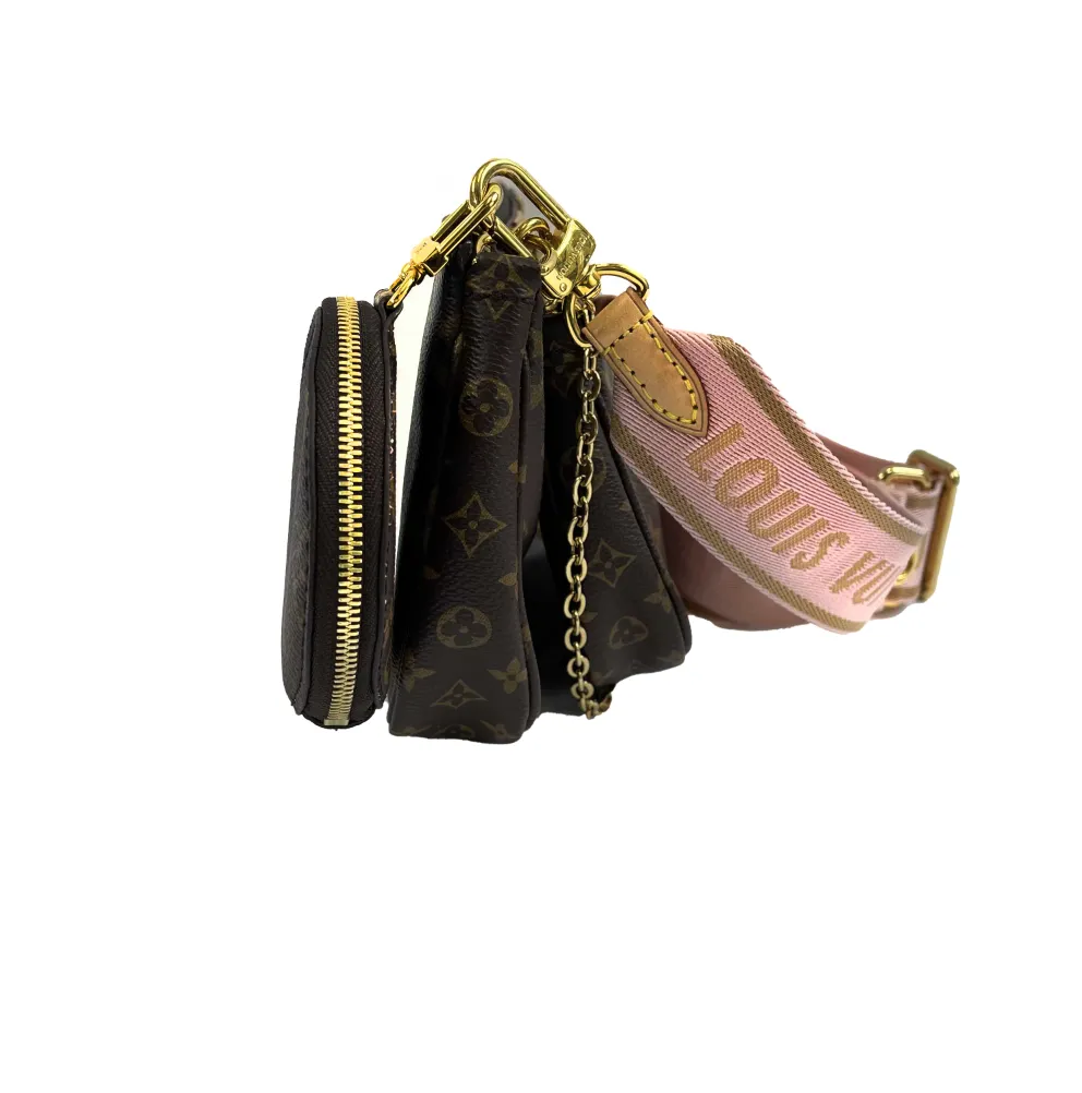 Louis Vuitton Multi Pochette Accessoires Monogram Canvas Crossbody w/ Pink Strap