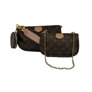 Louis Vuitton Multi Pochette Accessoires Monogram Canvas Crossbody w/ Pink Strap