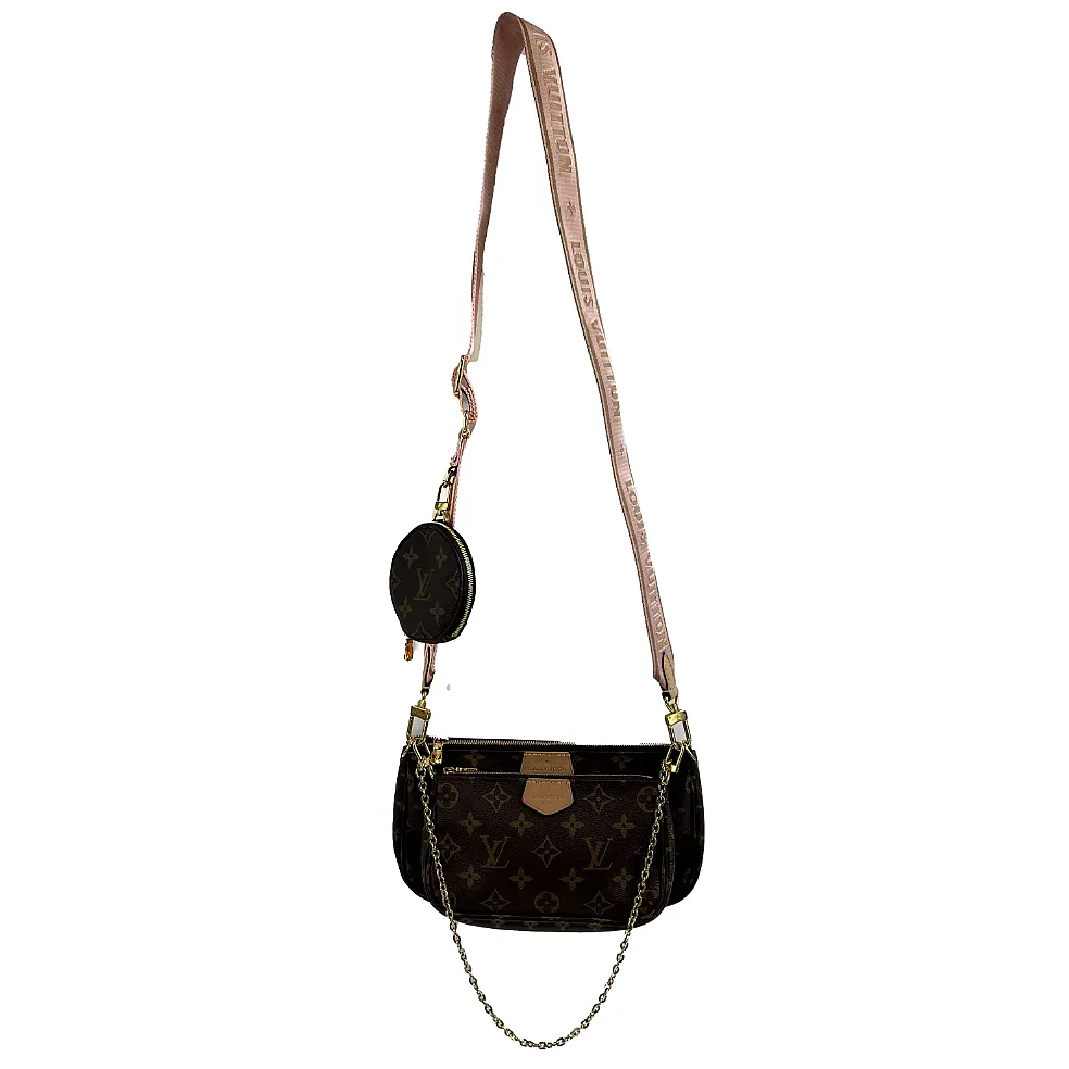 Louis Vuitton Multi Pochette Accessoires Monogram Canvas Crossbody w/ Pink Strap
