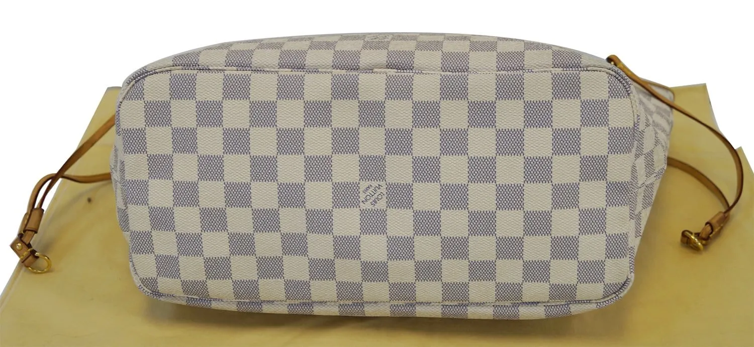 LOUIS VUITTON Neverfull MM Damier Azur White  Tote Bag