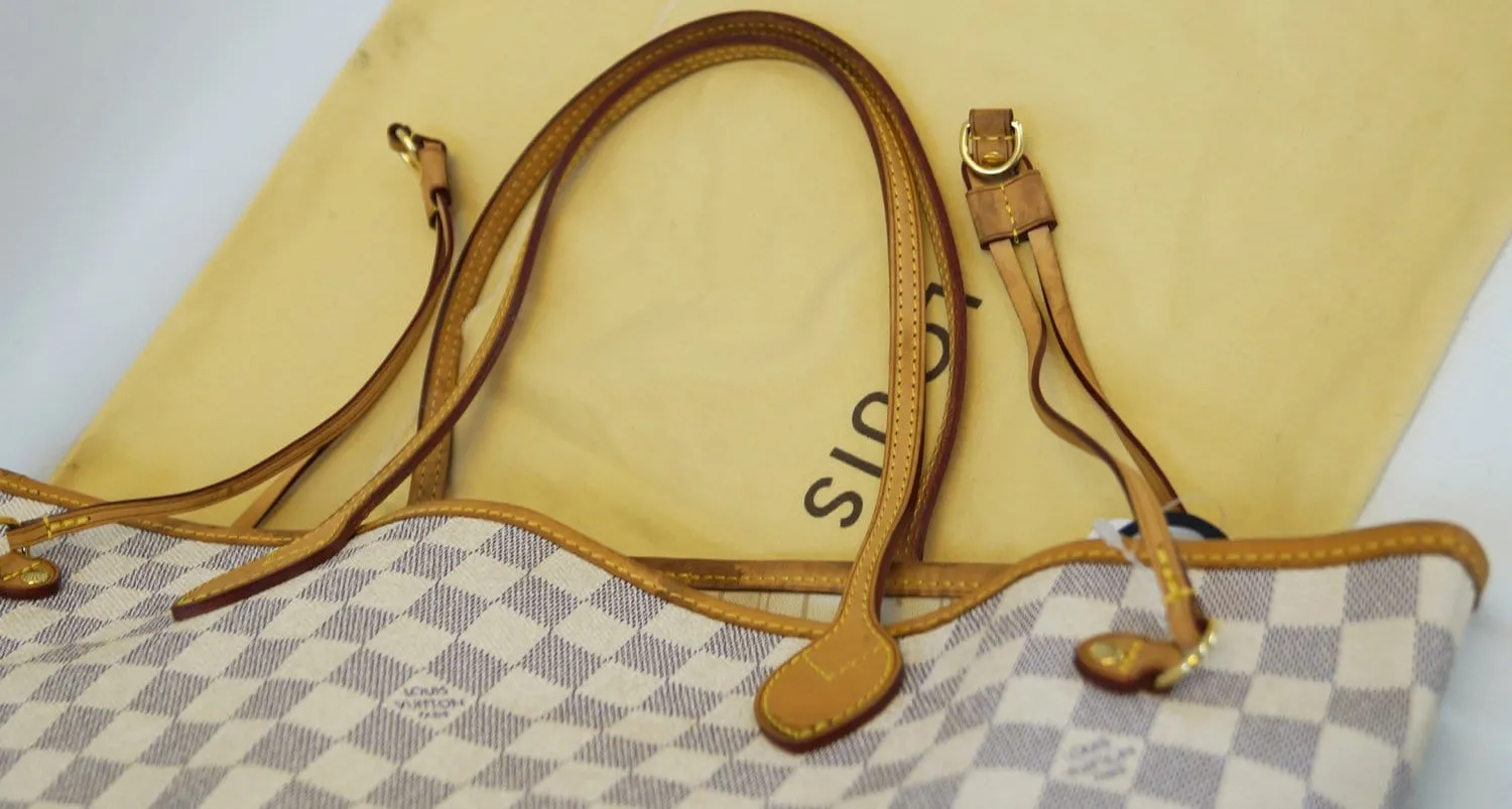 LOUIS VUITTON Neverfull MM Damier Azur White  Tote Bag