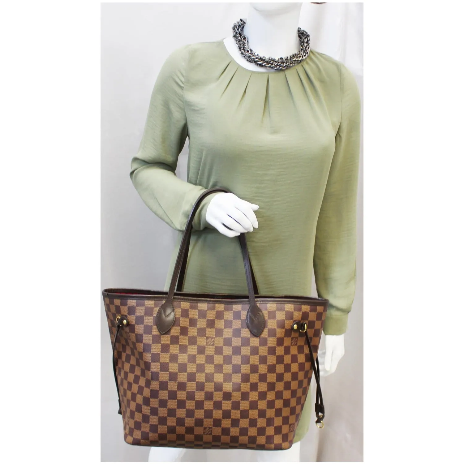LOUIS VUITTON Neverfull MM Damier Ebene Tote Shoulder Bag Brown