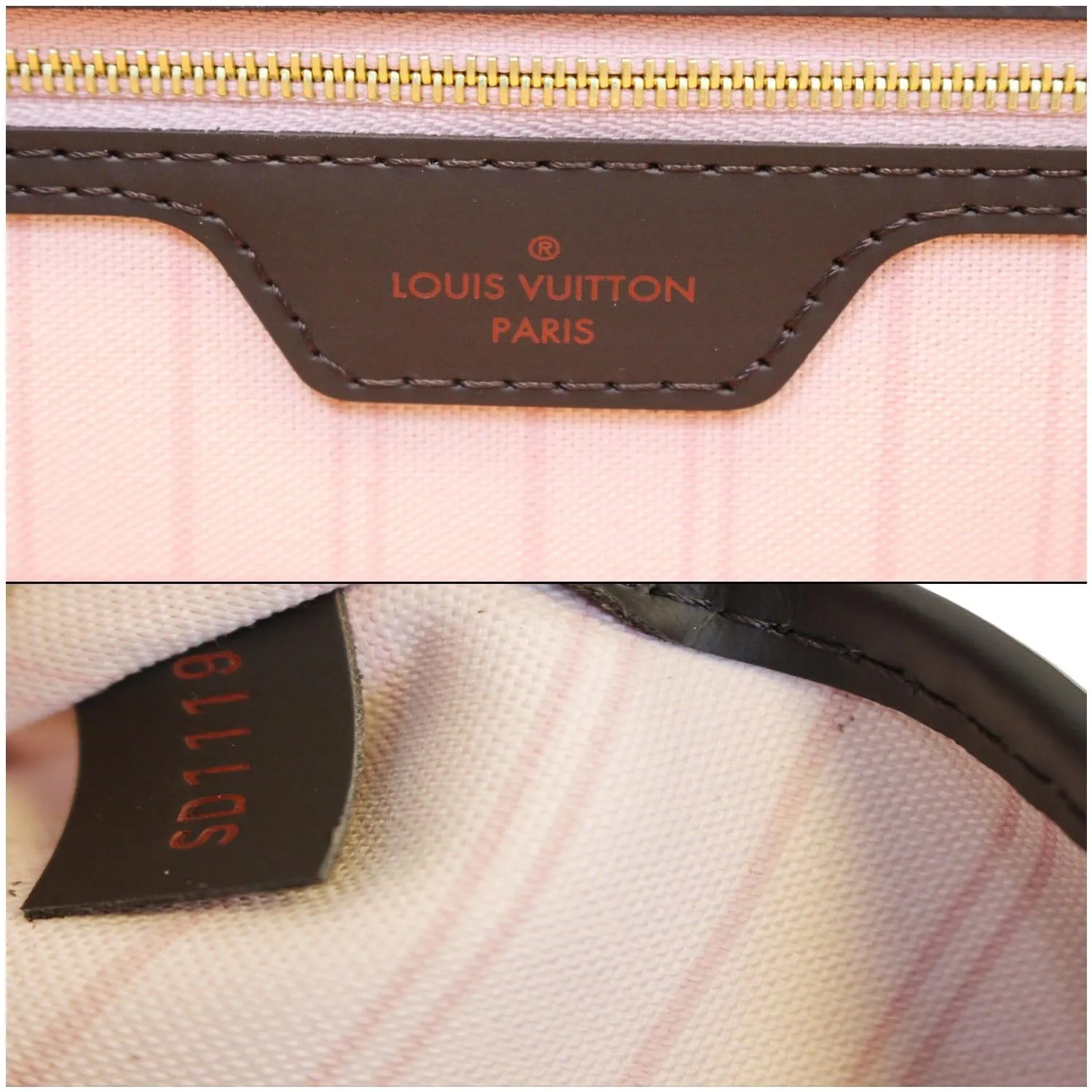 LOUIS VUITTON Neverfull MM Damier Ebene Tote Shoulder Bag Rose Ballerine