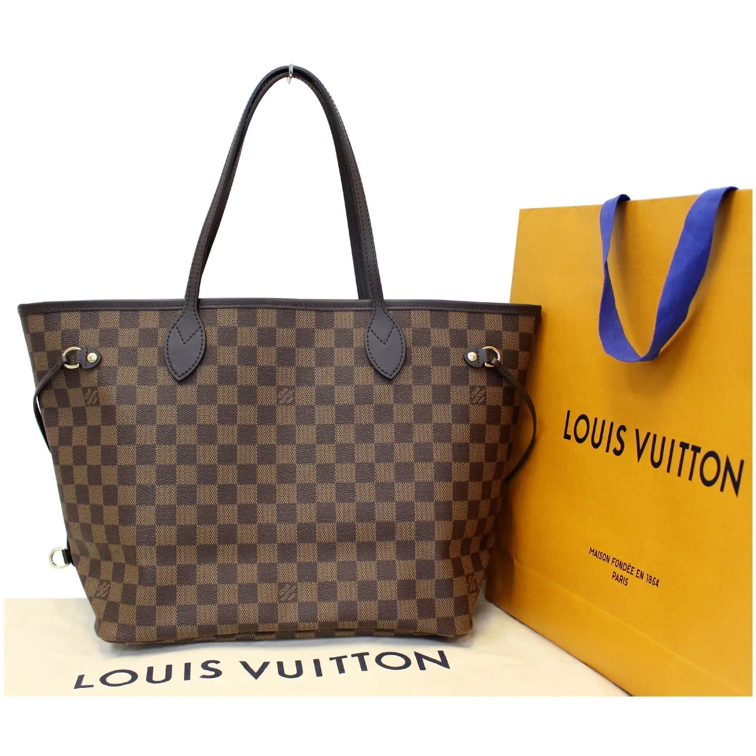 LOUIS VUITTON Neverfull MM Damier Ebene Tote Shoulder Bag Rose Ballerine